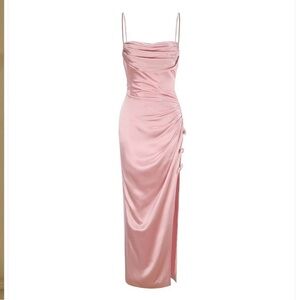 Nana Jacqueline pink side bow‎ halter maxi dress medium